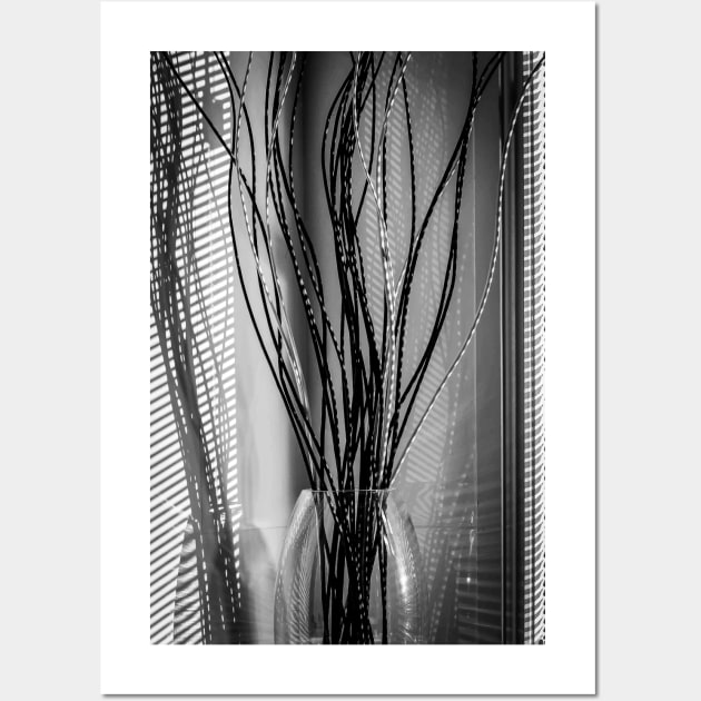 Black and White Bathroom Photography - Reeds in a Vase Wall Art by karenmcfarland13